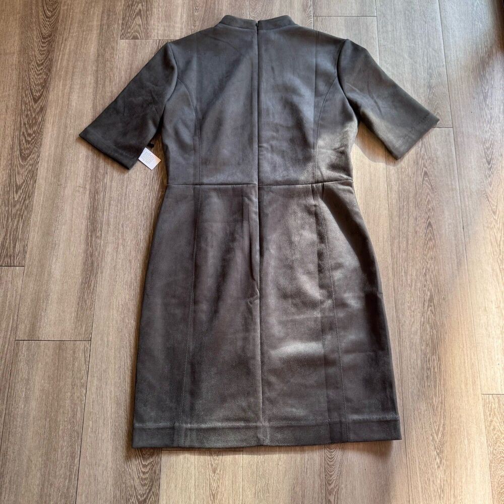 NWT Ann Taylor Dress Sz 8 Gray Faux Suede Mock Neck Short Sleeve Sheath MP $159 - Picture 13 of 15